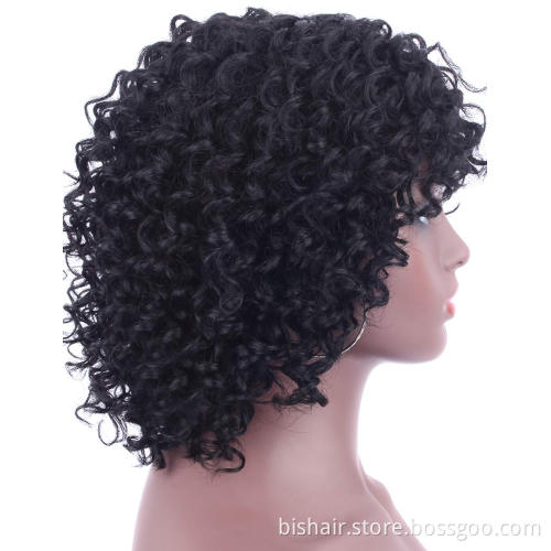 Cheap Machine Full Curl Human Hair Wig  Short Kinky Curl  With Bangs Human Hair Wig Machines For Women